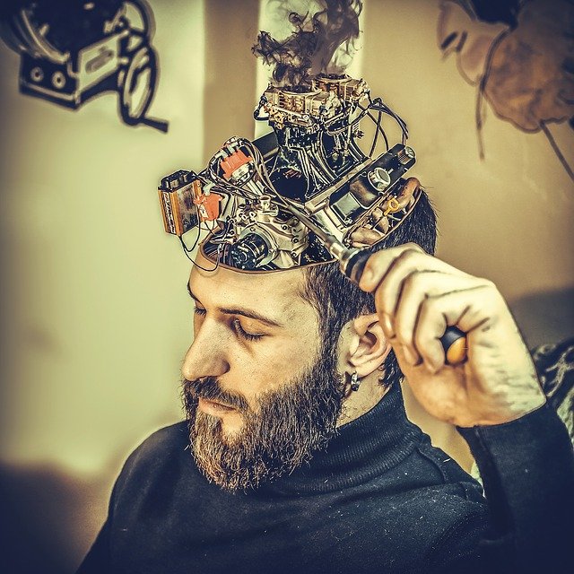 Picture of a man with mechanical brain